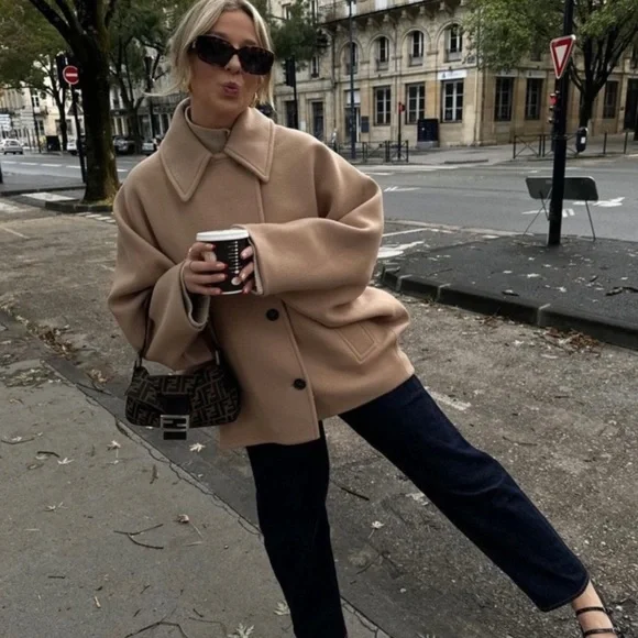 Zara Manteco oversized crop wool coat - Picture 4 of 11